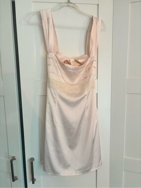 Beginning Boutique Women's Satin Slip Dress with Lace Trim - Light Blush Pink
